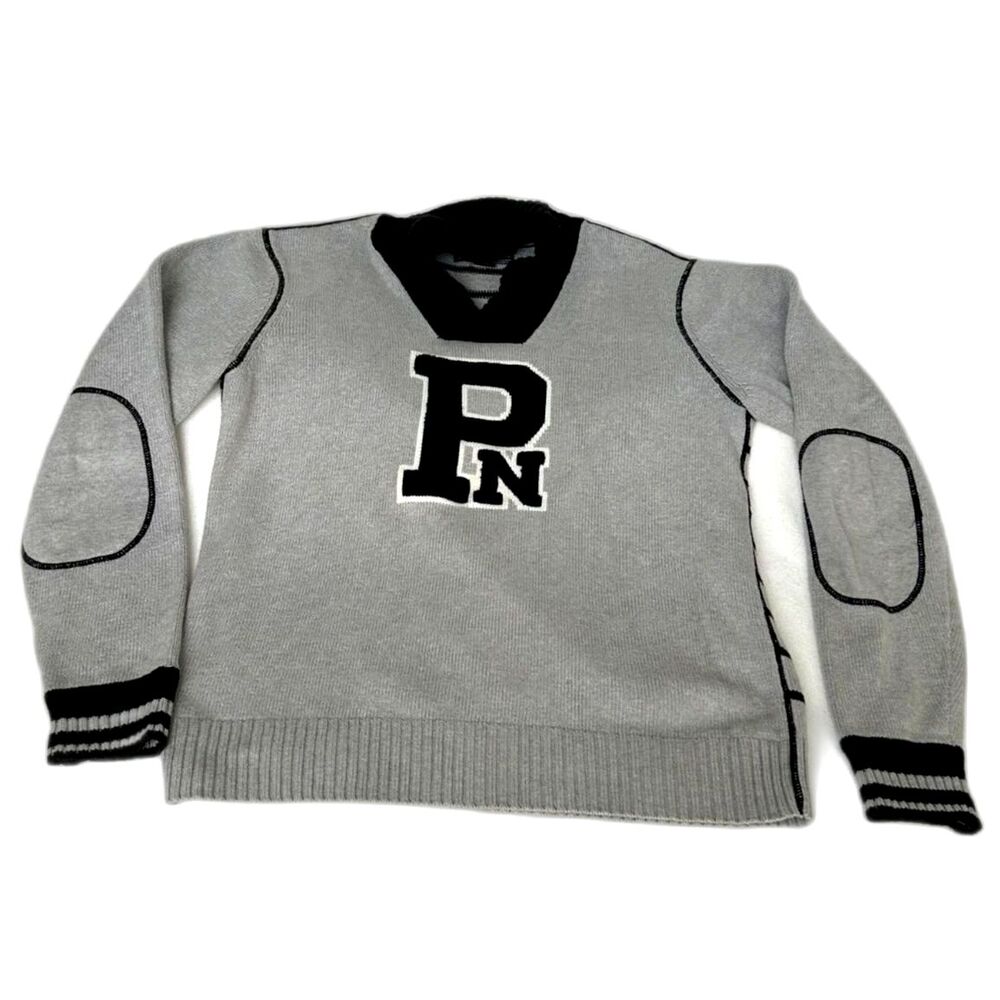 Parish Nation Gray Varsity Logo Knit Sweater Large Y2K Hip Hop Streetwear